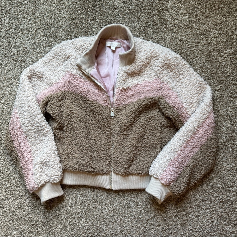 Spiritual Gangster Sherpa Stripe Fuzzy Bomber Crop Jacket - Picture 3 of 10